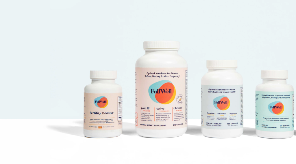 Full Well Prenatal Reviews Bottle Lineup on background